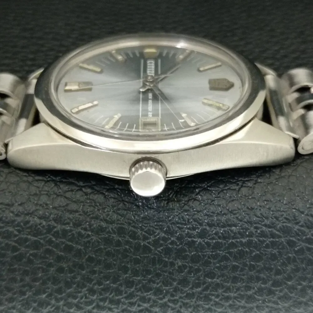 Vintage 1975 Citizen Manual Mens Silver Watch W/date & Crown accents